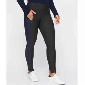 Athleta Stellar Color Block Tight Leggings Pants Black Blue Size M